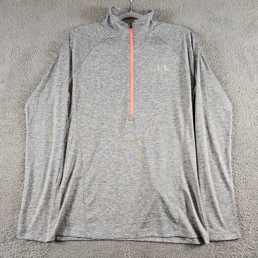 Under Armour HeatGear Mens Gray Heather Neon Orange Quarter Zip Pullover 1320128